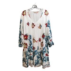 Soft Surroundings Pintuck Pleated Print Tunic Dress XL Preowned